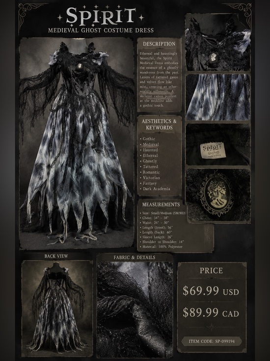 Spirit Dresses & Skirts - Spirit Black & Silver Gothic Maxi Dress with Tattered Skirt